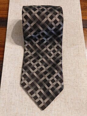 Dion Signature Silk Geometric Necktie - Handcrafted In Canada Black Silver Grey